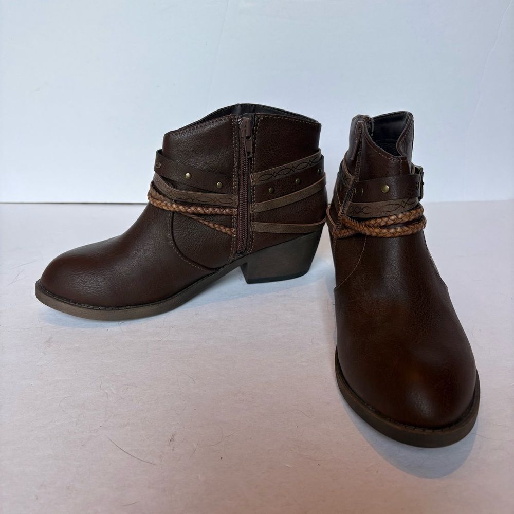 Pop Women's Brown Ankle Boots Side Zipper Size 6.5M